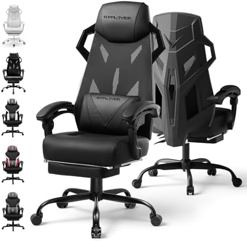 GTPLAYER Computer Chair with Adjustable Footrest  Ergonomic Gaming Chair with Headrest and Lumbar Support  Breathable Mesh Office Chair for Adults  High Back Reclining Desk Chair for Gaming and Office