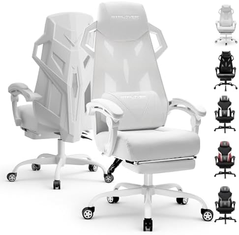 GTPLAYER Computer Chair with Adjustable Footrest  Ergonomic Gaming Chair with Headrest and Lumbar Support  Breathable Mesh Office Chair for Adults  High Back Reclining Desk Chair for Gaming and Office