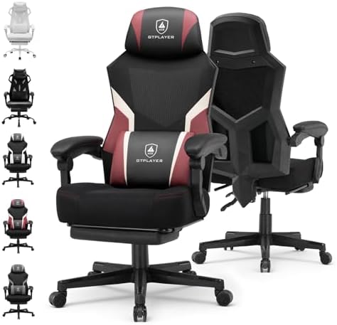 GTPLAYER Computer Chair with Adjustable Footrest  Ergonomic Gaming Chair with Headrest and Lumbar Support  Breathable Mesh Office Chair for Adults  High Back Reclining Desk Chair for Gaming and Office