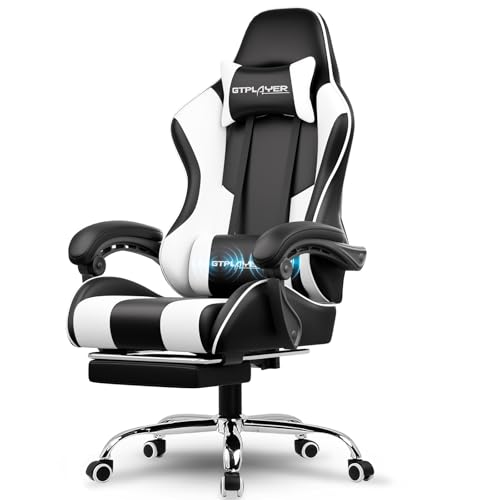 GTPLAYER Gaming Chair  Computer Chair with Footrest and Lumbar Support  Height Adjustable Game Chair with 360  Swivel Seat and Headrest and for Office or Gaming  White 