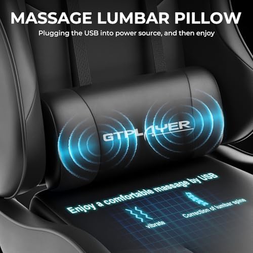 GTPLAYER Gaming Chair  Computer Chair with Footrest and Lumbar Support  Height Adjustable Game Chair with 360  Swivel Seat and Headrest and for Office or Gaming  Faux Leather  Black 