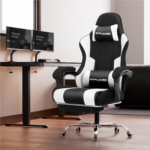 GTPLAYER Gaming Chair  Computer Chair with Footrest and Lumbar Support  Height Adjustable Game Chair with 360  Swivel Seat and Headrest and for Office or Gaming  Faux Leather  Black 
