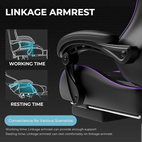 GTPLAYER Gaming Chair  Computer Chair with Footrest and Lumbar Support  Height Adjustable Game Chair with 360  Swivel Seat and Headrest and for Office or Gaming  Faux Leather  Black 