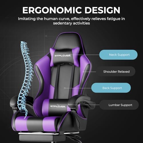 GTPLAYER Gaming Chair  Computer Chair with Footrest and Lumbar Support  Height Adjustable Game Chair with 360  Swivel Seat and Headrest and for Office or Gaming  Faux Leather  Black 