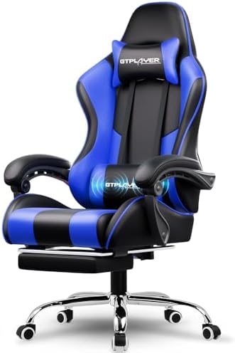 GTPLAYER Gaming Chair  Computer Chair with Footrest and Lumbar Support  Height Adjustable Game Chair with 360  Swivel Seat and Headrest and for Office or Gaming  Faux Leather  Black 