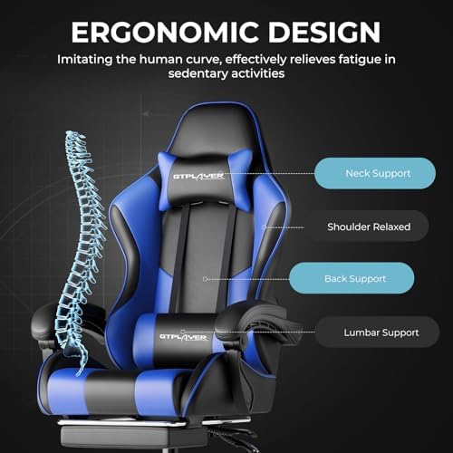GTPLAYER Gaming Chair  Computer Chair with Footrest and Lumbar Support  Height Adjustable Game Chair with 360  Swivel Seat and Headrest and for Office or Gaming  Faux Leather  Black 