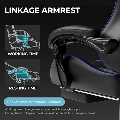 GTPLAYER Gaming Chair  Computer Chair with Footrest and Lumbar Support  Height Adjustable Game Chair with 360  Swivel Seat and Headrest and for Office or Gaming  Faux Leather  Black 