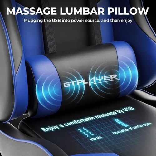 GTPLAYER Gaming Chair  Computer Chair with Footrest and Lumbar Support  Height Adjustable Game Chair with 360  Swivel Seat and Headrest and for Office or Gaming  Faux Leather  Black 