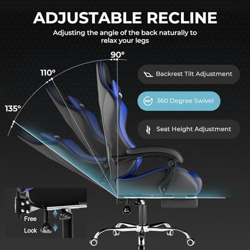 GTPLAYER Gaming Chair  Computer Chair with Footrest and Lumbar Support  Height Adjustable Game Chair with 360  Swivel Seat and Headrest and for Office or Gaming  Faux Leather  Black 