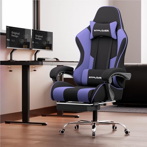 GTPLAYER Gaming Chair  Computer Chair with Footrest and Lumbar Support  Height Adjustable Game Chair with 360  Swivel Seat and Headrest and for Office or Gaming  Faux Leather  Black 