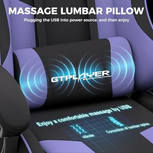 GTPLAYER Gaming Chair  Computer Chair with Footrest and Lumbar Support  Height Adjustable Game Chair with 360  Swivel Seat and Headrest and for Office or Gaming  Faux Leather  Black 