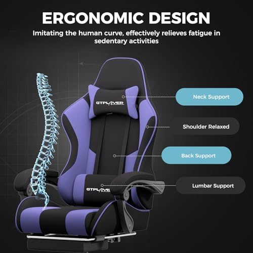 GTPLAYER Gaming Chair  Computer Chair with Footrest and Lumbar Support  Height Adjustable Game Chair with 360  Swivel Seat and Headrest and for Office or Gaming  Faux Leather  Black 
