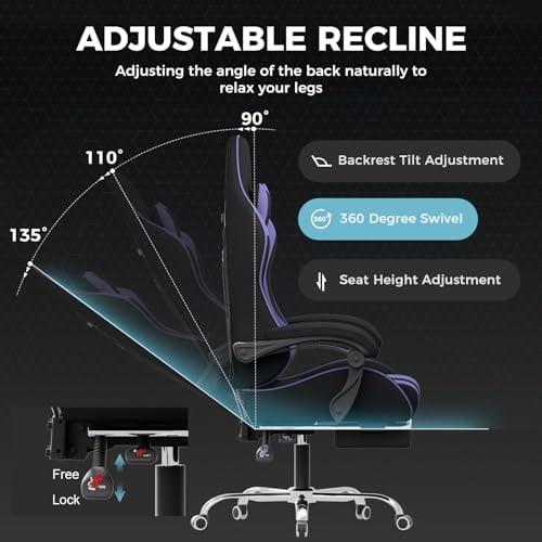 GTPLAYER Gaming Chair  Computer Chair with Footrest and Lumbar Support  Height Adjustable Game Chair with 360  Swivel Seat and Headrest and for Office or Gaming  Faux Leather  Black 