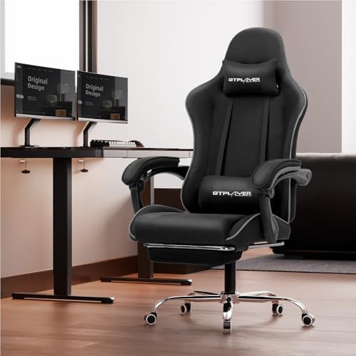 GTPLAYER Gaming Chair  Computer Chair with Footrest and Lumbar Support  Height Adjustable Game Chair with 360  Swivel Seat and Headrest and for Office or Gaming  Faux Leather  Black 