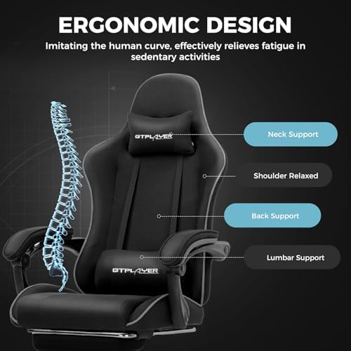 GTPLAYER Gaming Chair  Computer Chair with Footrest and Lumbar Support  Height Adjustable Game Chair with 360  Swivel Seat and Headrest and for Office or Gaming  Faux Leather  Black 