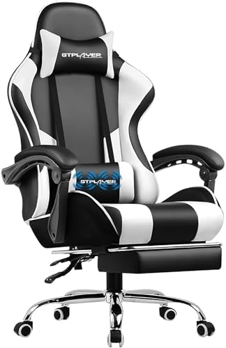 GTPLAYER Gaming Chair  Computer Chair with Footrest and Lumbar Support  Height Adjustable Game Chair with 360  Swivel Seat and Headrest and for Office or Gaming  Faux Leather  Black 