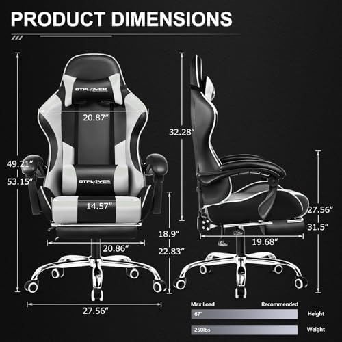 GTPLAYER Gaming Chair  Computer Chair with Footrest and Lumbar Support  Height Adjustable Game Chair with 360  Swivel Seat and Headrest and for Office or Gaming  Faux Leather  Black 