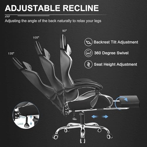 GTPLAYER Gaming Chair  Computer Chair with Footrest and Lumbar Support  Height Adjustable Game Chair with 360  Swivel Seat and Headrest and for Office or Gaming  Faux Leather  Black 