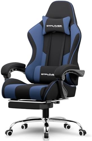 GTPLAYER Gaming Chair  Computer Chair with Footrest and Lumbar Support  Height Adjustable Game Chair with 360  Swivel Seat and Headrest and for Office or Gaming  Faux Leather  Black 
