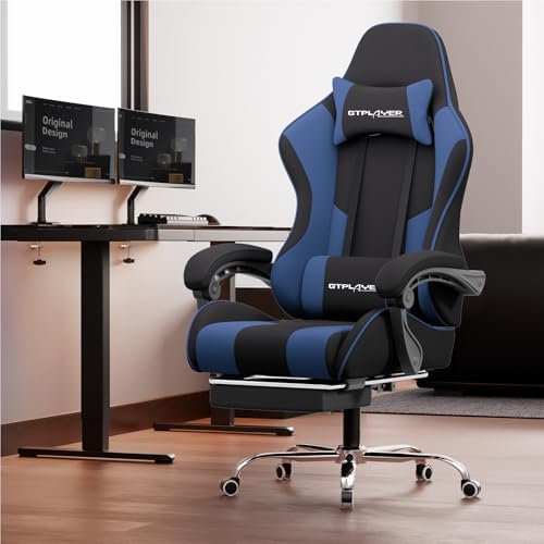 GTPLAYER Gaming Chair  Computer Chair with Footrest and Lumbar Support  Height Adjustable Game Chair with 360  Swivel Seat and Headrest and for Office or Gaming  Faux Leather  Black 