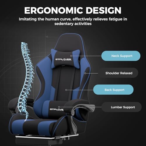 GTPLAYER Gaming Chair  Computer Chair with Footrest and Lumbar Support  Height Adjustable Game Chair with 360  Swivel Seat and Headrest and for Office or Gaming  Faux Leather  Black 