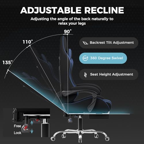 GTPLAYER Gaming Chair  Computer Chair with Footrest and Lumbar Support  Height Adjustable Game Chair with 360  Swivel Seat and Headrest and for Office or Gaming  Faux Leather  Black 