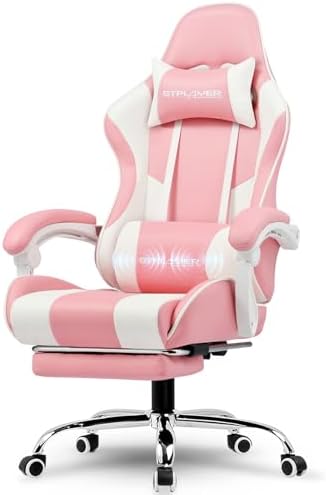 GTPLAYER Gaming Chair  Computer Chair with Footrest and Lumbar Support  Height Adjustable Game Chair with 360  Swivel Seat and Headrest and for Office or Gaming  Faux Leather  Black 