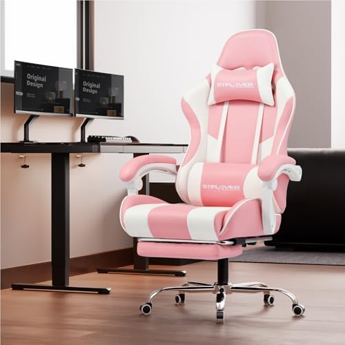 GTPLAYER Gaming Chair  Computer Chair with Footrest and Lumbar Support  Height Adjustable Game Chair with 360  Swivel Seat and Headrest and for Office or Gaming  Faux Leather  Black 