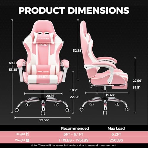 GTPLAYER Gaming Chair  Computer Chair with Footrest and Lumbar Support  Height Adjustable Game Chair with 360  Swivel Seat and Headrest and for Office or Gaming  Faux Leather  Black 