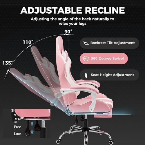 GTPLAYER Gaming Chair  Computer Chair with Footrest and Lumbar Support  Height Adjustable Game Chair with 360  Swivel Seat and Headrest and for Office or Gaming  Faux Leather  Black 