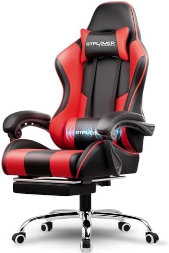 GTPLAYER Gaming Chair  Computer Chair with Footrest and Lumbar Support  Height Adjustable Game Chair with 360  Swivel Seat and Headrest and for Office or Gaming  Faux Leather  Black 