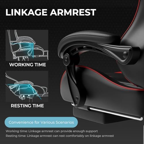 GTPLAYER Gaming Chair  Computer Chair with Footrest and Lumbar Support  Height Adjustable Game Chair with 360  Swivel Seat and Headrest and for Office or Gaming  Faux Leather  Black 