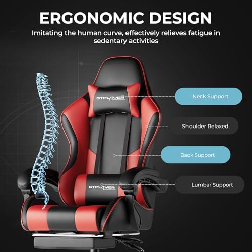 GTPLAYER Gaming Chair  Computer Chair with Footrest and Lumbar Support  Height Adjustable Game Chair with 360  Swivel Seat and Headrest and for Office or Gaming  Faux Leather  Black 