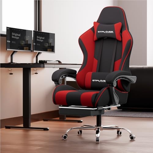 GTPLAYER Gaming Chair  Computer Chair with Footrest and Lumbar Support  Height Adjustable Game Chair with 360  Swivel Seat and Headrest and for Office or Gaming  Faux Leather  Black 