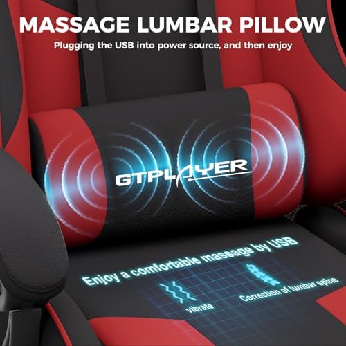 GTPLAYER Gaming Chair  Computer Chair with Footrest and Lumbar Support  Height Adjustable Game Chair with 360  Swivel Seat and Headrest and for Office or Gaming  Faux Leather  Black 