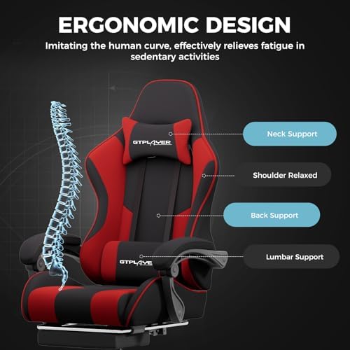 GTPLAYER Gaming Chair  Computer Chair with Footrest and Lumbar Support  Height Adjustable Game Chair with 360  Swivel Seat and Headrest and for Office or Gaming  Faux Leather  Black 