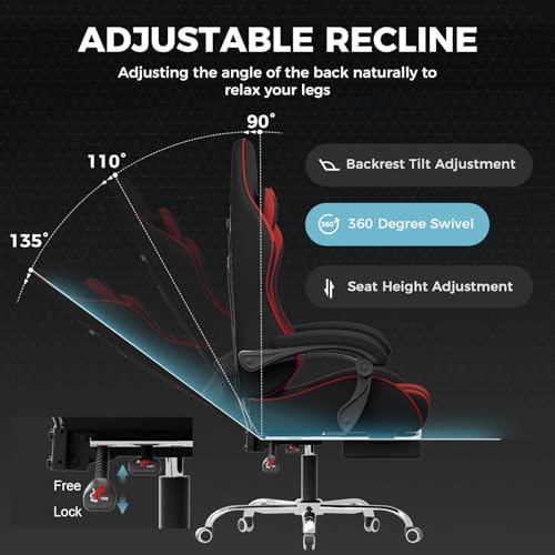 GTPLAYER Gaming Chair  Computer Chair with Footrest and Lumbar Support  Height Adjustable Game Chair with 360  Swivel Seat and Headrest and for Office or Gaming  Faux Leather  Black 