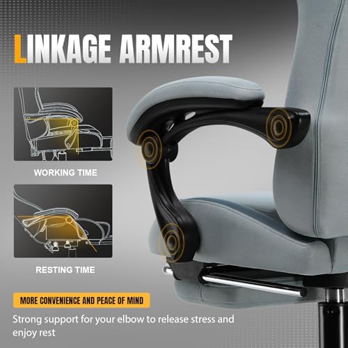 GTPLAYER Gaming Chair with Foot Rest & Pocket Spring Cushion  Ergonomic High Back Computer Desk Chair with Headrest & Lumbar Support for Back Pain Relief  Breathable Fabric  Mist Blue