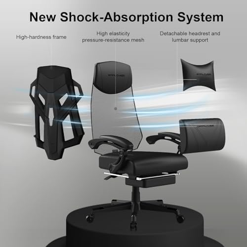 GTPLAYER Gaming Chair  Computer Chair with Mesh Back  Ergonomic Gaming Chair with Footrest  Reclining Gamer Chair with Adjustable Headrest and Lumbar Support for Gaming and Office  Black