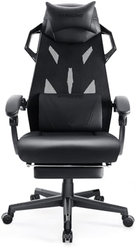 GTPLAYER Gaming Chair  Computer Chair with Mesh Back  Ergonomic Gaming Chair with Footrest  Reclining Gamer Chair with Adjustable Headrest and Lumbar Support for Gaming and Office  Black