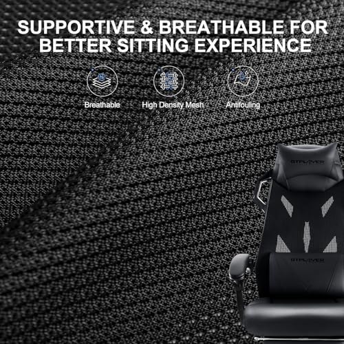 GTPLAYER Gaming Chair  Computer Chair with Mesh Back  Ergonomic Gaming Chair with Footrest  Reclining Gamer Chair with Adjustable Headrest and Lumbar Support for Gaming and Office  Black