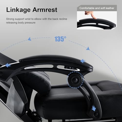 GTPLAYER Gaming Chair  Computer Chair with Mesh Back  Ergonomic Gaming Chair with Footrest  Reclining Gamer Chair with Adjustable Headrest and Lumbar Support for Gaming and Office  Black