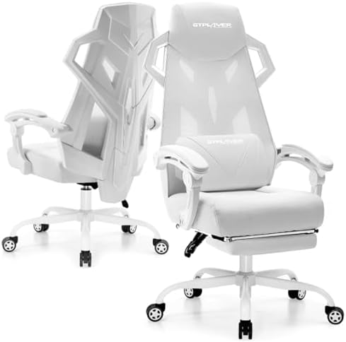 GTPLAYER Gaming Chair  Computer Chair with Mesh Back  Ergonomic Gaming Chair with Footrest  Reclining Gamer Chair with Adjustable Headrest and Lumbar Support for Gaming and Office  Black