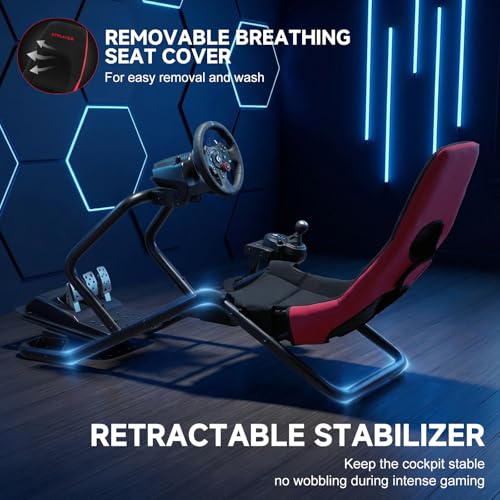 GTPLAYER Sim Racing Cockpit Foldable & Adjustable for High Performance Racing Simulator Cockpit  Compatible with All Steering Wheels & Pedals on The Market  Supports PC & Console  Black