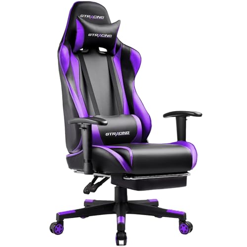 GTRACING Gaming Chair with Footrest  Ergonomic Computer Game Desk Chair  Reclining Gamer Chair Seat Height Adjustment  Swivel Rocker with Headrest and Lumbar  Purple