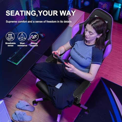 GTRACING Gaming Chair with Footrest  Ergonomic Computer Game Desk Chair  Reclining Gamer Chair Seat Height Adjustment  Swivel Rocker with Headrest and Lumbar  Purple