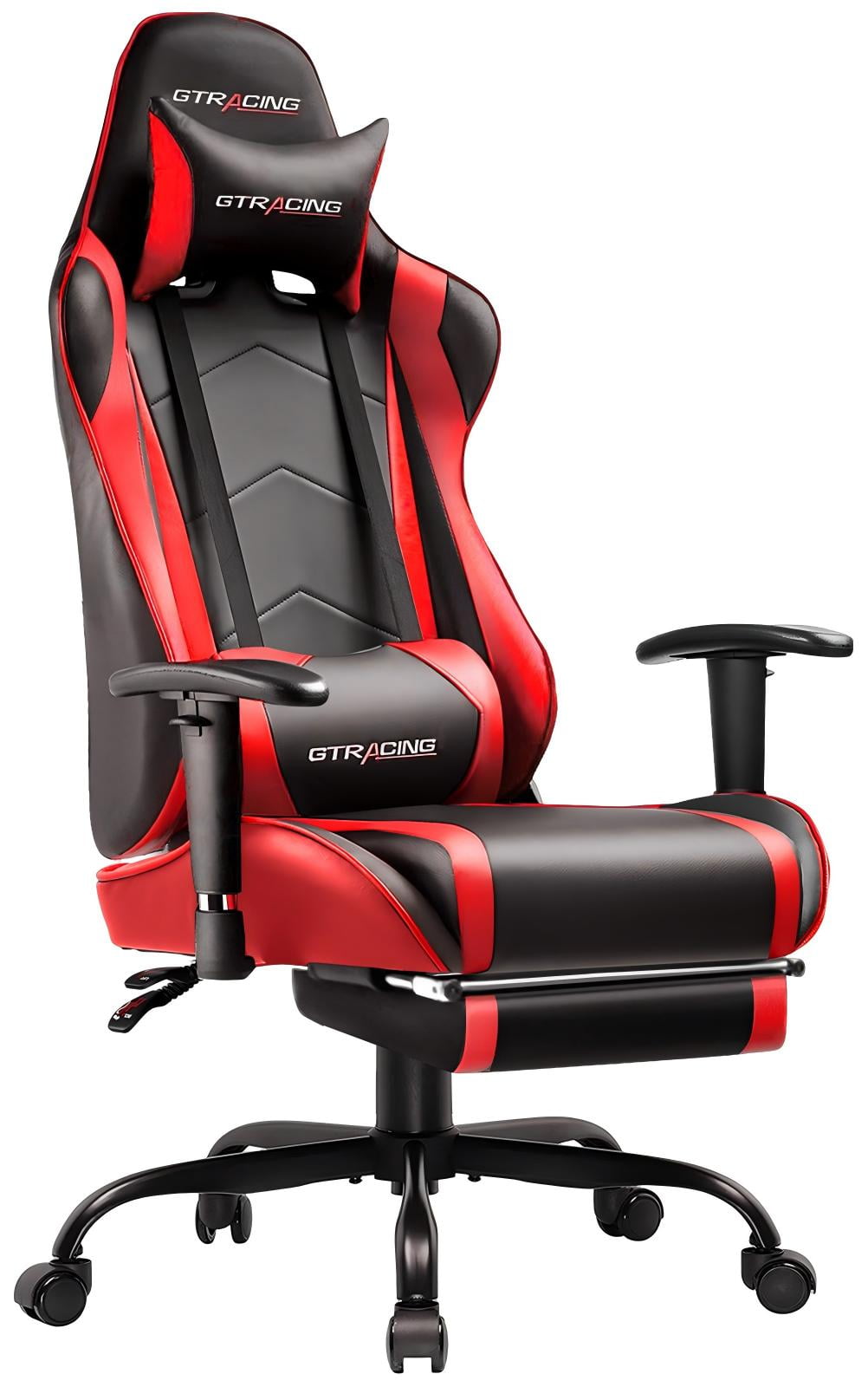 GTRACING Gaming Chair  Ergonomic Office Desk Chair with Lumbar Support  PU Leather  Footrest & Adjustable Headrest  Red