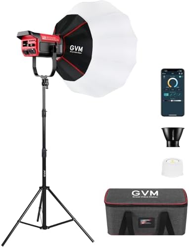 GVM 200W LED Video Light with Lantern Softbox  SD200B Continuous Lighting Kit with Bluetooth Mesh Network/DMX Control  2700K 6800K Studio Light Photography Lighting Kit  45400lux/1m  12 Scene Effects