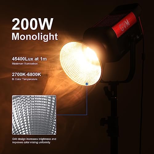 GVM 200W LED Video Light with Lantern Softbox  SD200B Continuous Lighting Kit with Bluetooth Mesh Network/DMX Control  2700K 6800K Studio Light Photography Lighting Kit  45400lux/1m  12 Scene Effects