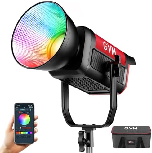 GVM 300C RGB Video Light  300W Studio Light 2000K 10000K 48 200 Lux  1m with Reflector Photography Lighting with Bowens Mount & DMX Control  Studio Light for Film Recording 16 Lighting Effects